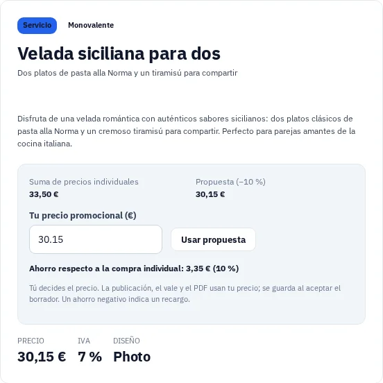 Propuesta realmente generada en el estudio de vales de Via Palermo con oferta y propuesta de precio.
