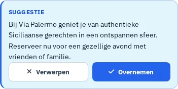 In de Website Studio gegenereerd voorstel dat een bestaande restauranttekst inkort.