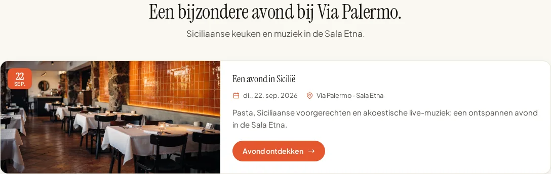 Evenementenblok met een fictieve Siciliaanse avond in Via Palermo.