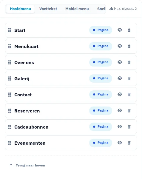 Navigatiestudio met pagina’s, menustructuur en voorvertoning.