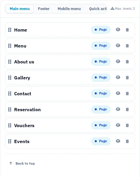 Navigation studio with pages, menu structure and preview.