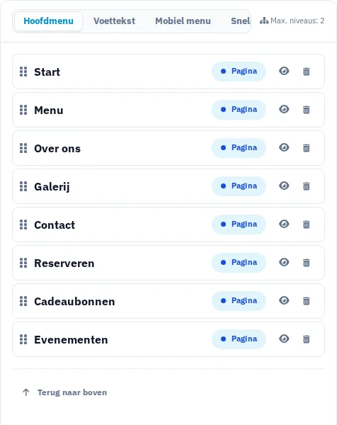 Navigatiestudio met pagina’s, menustructuur en voorvertoning.
