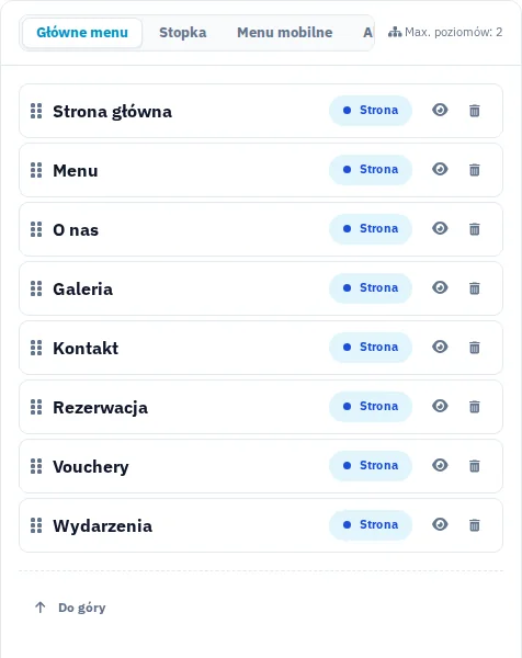 Studio nawigacji z podglądem stron, struktury menu i podglądem.
